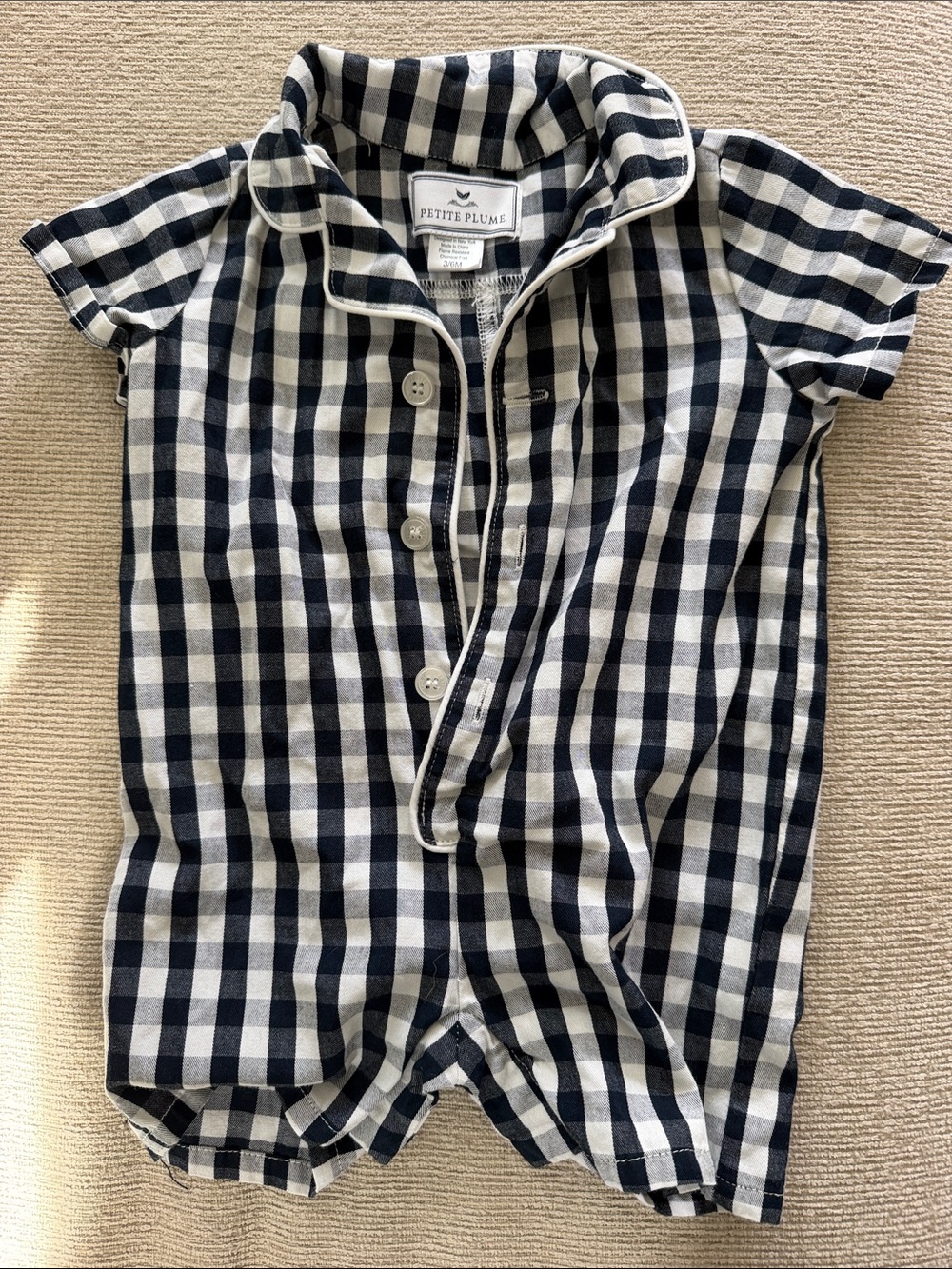Petite Plume Navy & White Gingham Baby Romper